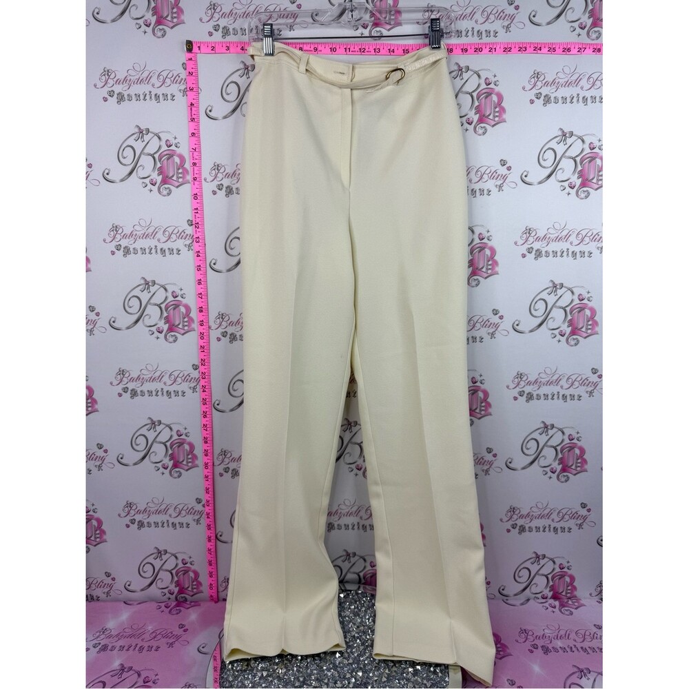 Earle Picard Cream Wide-Leg Women's Trousers with Decorative Buckle vintage